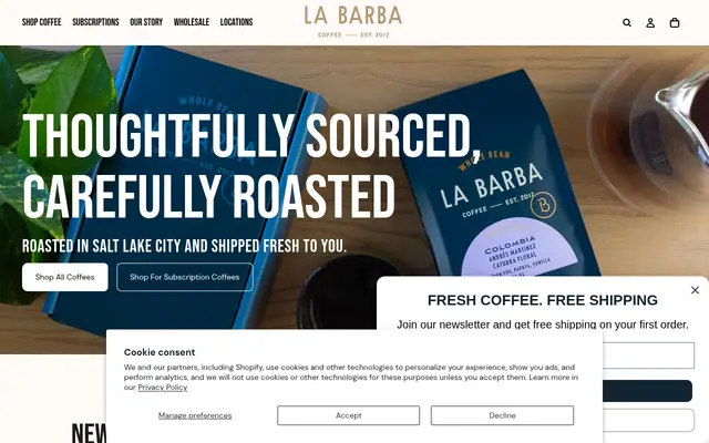Homepage of La Barba Coffee and Breakfast Tacos