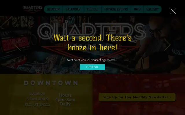 Homepage of Quarters Arcade Bar