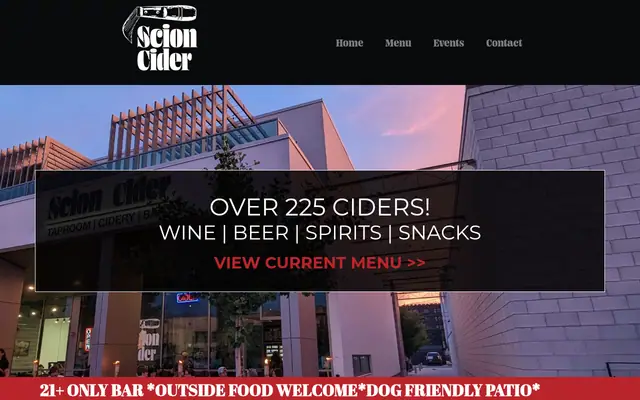 Homepage of Scion Cider Bar