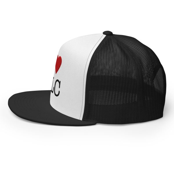 I ❤️ SLC – Premium Flat-Bill Trucker Hat (Black/White) - Image 3