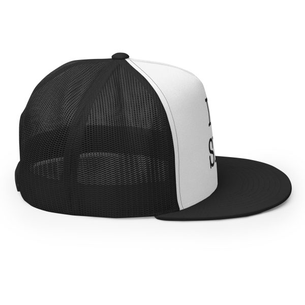 I ❤️ SLC – Premium Flat-Bill Trucker Hat (Black/White) - Image 5